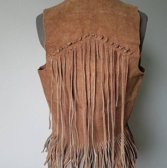 Vintage 1970's fringe tan leather vest  - Picture 1 of 4